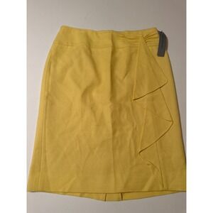 Classiques Entier Woven Cotton Pencil Skirt with Ruffle Yellow Women's 8 $168